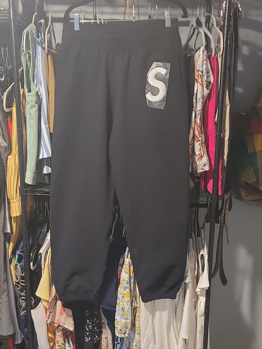 Supreme Black Sweatpants with White S Patch